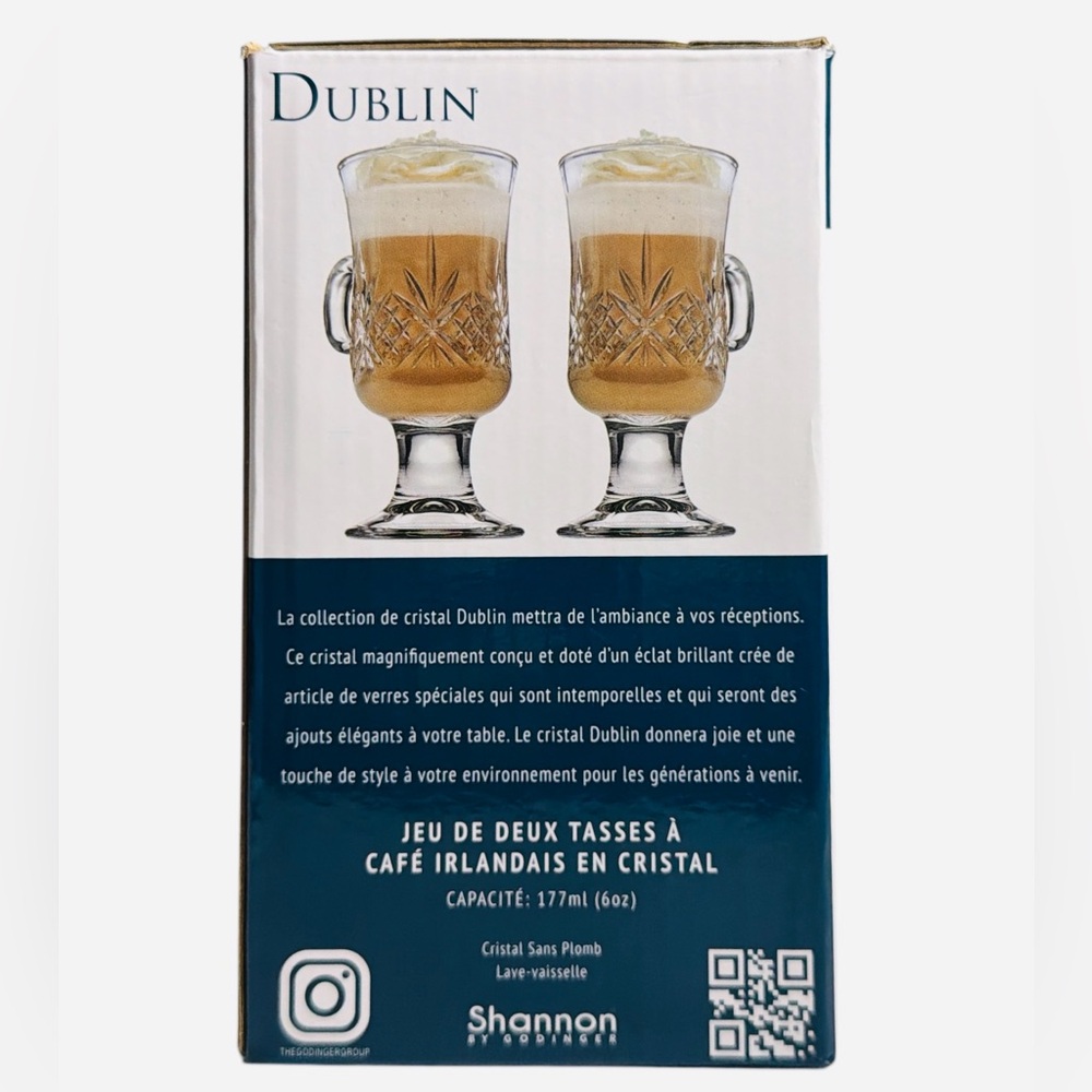 Shannon by Godinger Dublin Collection Set of 2 Crystal Irish Coffee Glasses - Picture 5 of 7